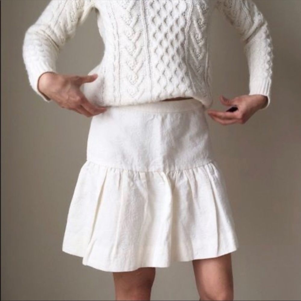 J.Crew White Floral Embossed Flared Mini Skirt